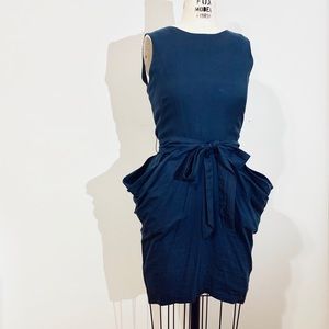 Navy Poplin Cowl Dress